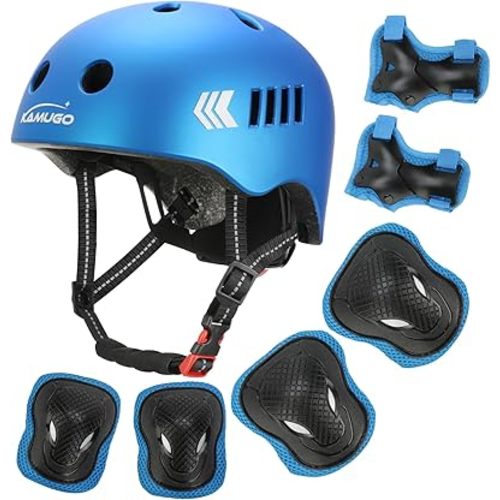 KAMUGO Kids Bike Helmet Set, Toddler Helmet for Ages 2-8 Boys Girls with Sports Protective Gear Set Knee Elbow Wrist Pads for Skateboard Cycling Scooter Rollerblading