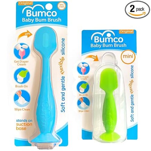 Bumco Baby Bum Brush + Mini Diaper Cream Spatula with Case - BPA-Free Butt Spatula Baby, Soft Diaper Spatula, Baby Diaper Cream Applicator, Mom-Invented Diaper Bag Essentials, Butt Spatula