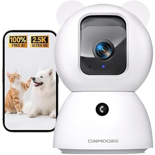 2.5K Security Camera Indoor, Non-Subscription AI Person/Pet/Cry Detection, 4MP Pet/Dog/Cat Camera w/Phone App, Pan Tilt 2.4GHz WiFi Cameras for Home Security, Full Duplex 2-Way Audio, IR Night Vision