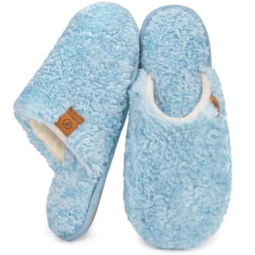 EverFoams Women's Fuzzy Slip-on Slippers Warm Cozy Soft Lightweight Memory Foam Indoor House Shoes