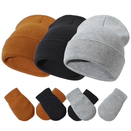 Baby Hats and Mittens Set Infant Toddler Beanie Caps Hospital Hat Set Newborn Gloves for Baby Boys Girls