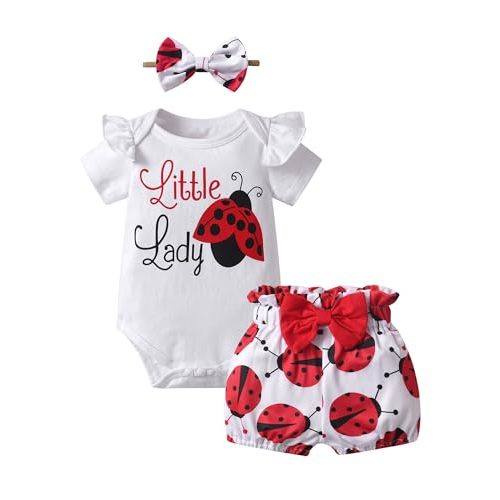 Infant Baby Girl Clothes Summer Ruffle Sleeve Romper Floral Shorts Headband 3Pcs Outfits Set