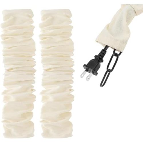 RTNLIT 6 Feet Fabric Cord Cover, Chandelier Chain Cable Sleeve for Lighting Wires, Swing Chains Decorative, Cables Management & Hider (Beige, Pack of 2)