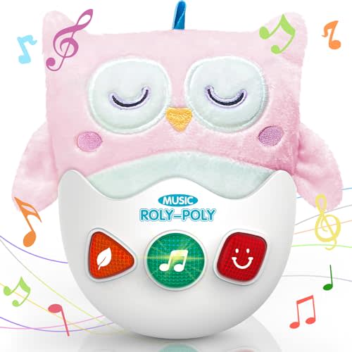 WOWOHAGE Baby Toys 0-6-12 Months, Plush Owl Stuffed Animal Musical Toys with Light & Sounds, Infant Roly-Poly Sensory Birthday Easter Egg Gift for Newborn Boys & Girls