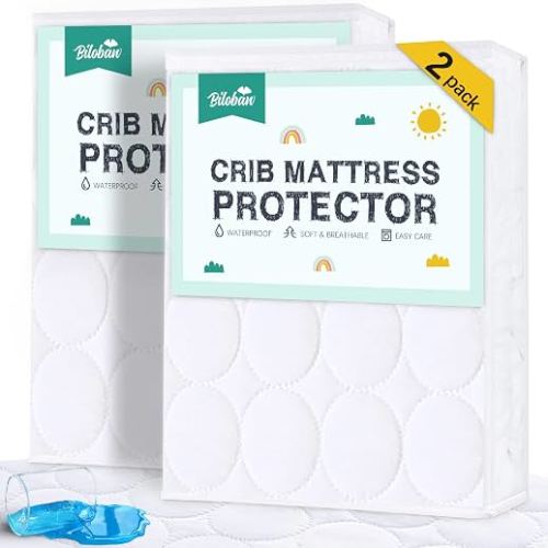 Crib Mattress Protector Sheets Waterproof 2 Pack, 52” x 28” White