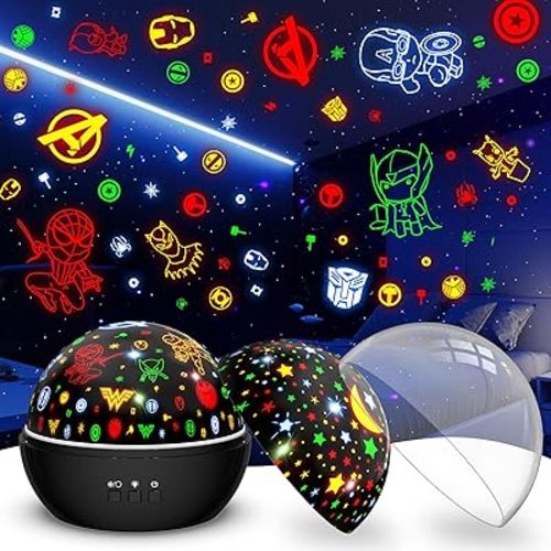 Super Hero Night Light for Boys | Spiderman Night Light and Star Projector 2-in-1 | Avengers Light Projector for Kids Bedroom Decor | Superhero Toys Gifts for Boys 4-6