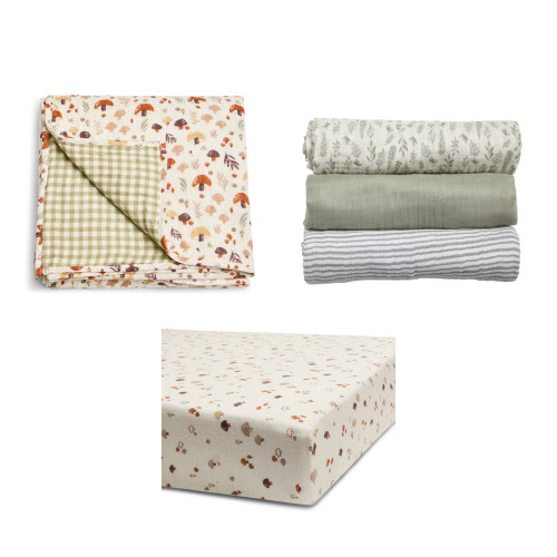 Tiny Kind Organic Cotton Muslin Nursery Gift Set - Mushroom Forest
