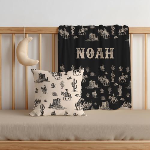 Western Cowboy Baby Blanket, Black Wild West Nursery Blanket, Minky or Sherpa