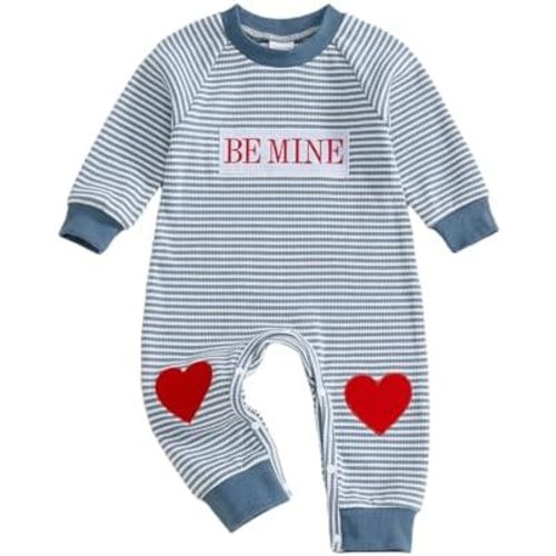Bagilaanoe Infant Baby Boy Valentine’s Day Outfit Letter Heart Embroidery Long Sleeve Romper One Piece Jumpsuit Pants
