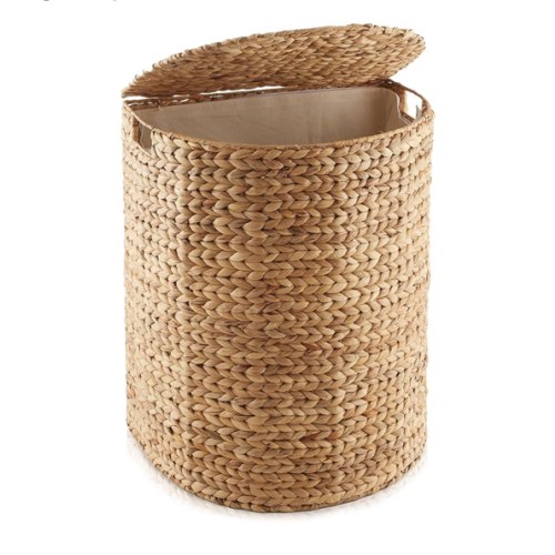 Casafield Half Moon Laundry Hamper with Lid and Removable Liner Bag - Espresso, Woven Water Hyacinth Laundry Basket for Clothes and Towels