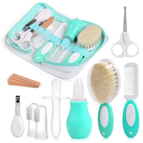 NEWSTYLE Baby Care Set, 11Pcs Baby Grooming Kit Nail Clipper Safety Scissors Hair Brush Comb Manicure Newborn Baby Care Accessories, Infant Essential Daily Care Bathing Tools for Travelling Home Use