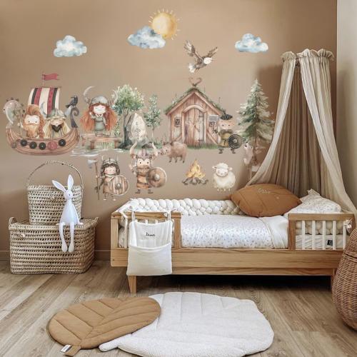 Peel And Stick Viking Wall Decal Viking Ship Wall art Animal Wall Sticker For Children Room Decor