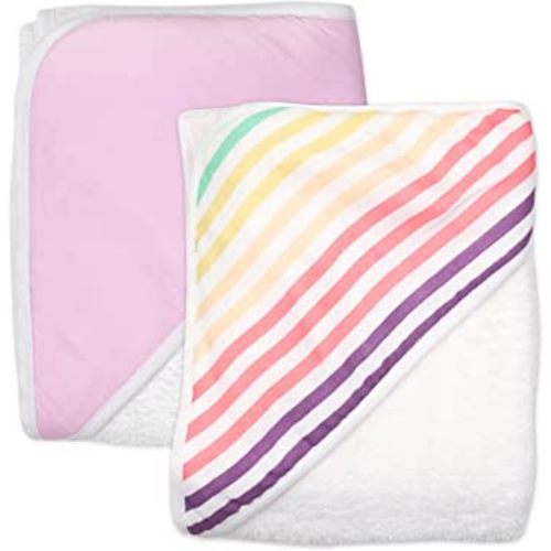 HonestBaby Baby 2-Pack Organic Cotton Hooded Towels, Rainbow Stripe, One Size