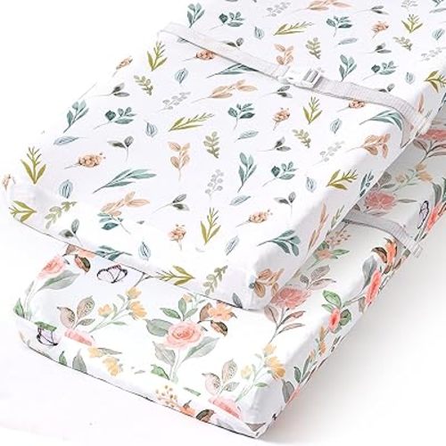 BROLEX Changing Pad Covers for Baby: Boy Girls Ultra Stretchy Soft 2 Pack, Rose Foliage