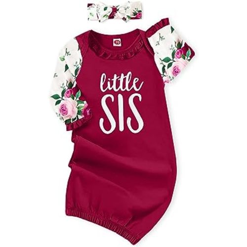 AMAWMW Newborn Baby Girl Little Sister Sleeper Gown Stripe Long Sleeve Nightgown Pajamas Gifts Stuff Essential Outfit