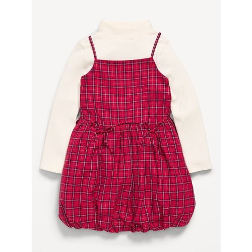 Mock-Neck Top and Plaid Bubble Dress Set for Toddler Girls