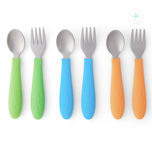 Babies/Toddler Stainless Steel Spoons + Forks with Silicone Handle