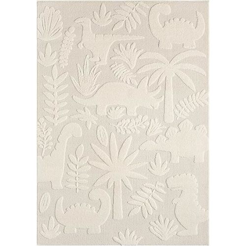 Town & Country Play Dinosaur Jungle Party Kids Area Rug, Soft & Plush, Calming, Bedroom Rug, Nursery Decor, Playroom & Classroom Rugs, Beige/Ivory, 5'2"x7’2”