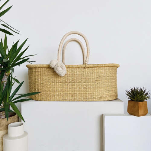 Handwoven African Baby Moses Basket and Mattress