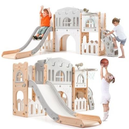 Garvee 8 in 1 Toddler Slide Indoor Playground, Indoor Slide Toddler Playset for Toddlers 1-3, Kids Outdoor Playground, Pink