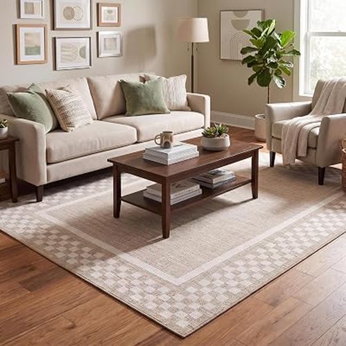 GarveeHome 5x7 Washable Area Rug Checkered Rug for Bedroom Living Room