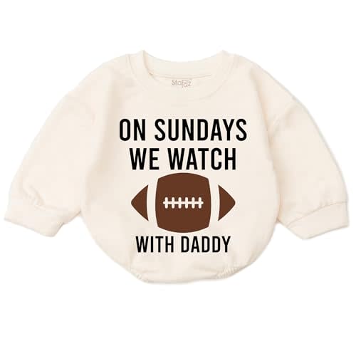 On Sundays We Watch Football with Daddy - One Year Old 1st 6-12 Months Bubble Baby Romp Gifts Newborn Toddler Infant