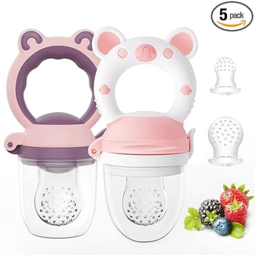 Baby Solids/Frozen Fruit Feeder Pacifier, Infant Teether Toy 4M+, BPA-Free Silicone Pouch & Nipple, Safely Introduce Solids, Teething Relief, 2-Pack