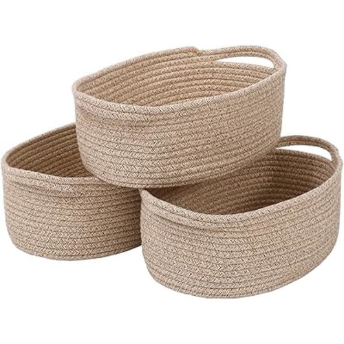 JMvicyroam Small Woven Basket, Empty Gift Basket, Oatmeal/3 Pack