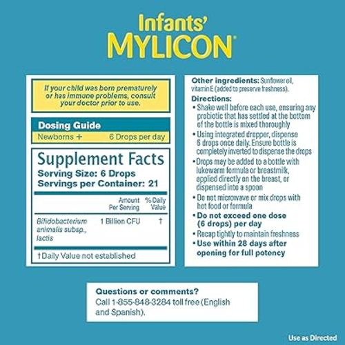 Infants' Mylicon Daily Probiotic Drops, for Colic and Fussiness, 8mL, 21 Daily Doses