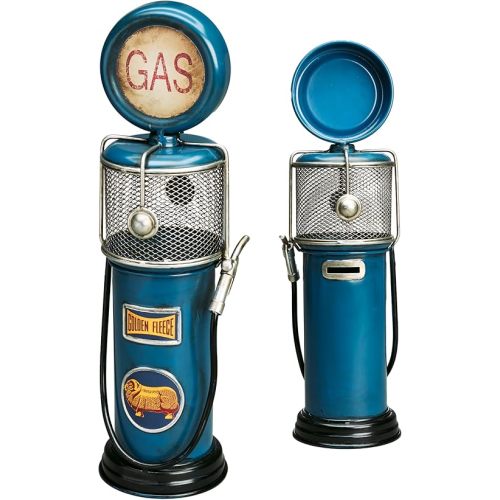 MOOH Vintage Gas Pump Decor - Gas Pump Piggy Bank Unique Gift for Car Lovers - 13" Tall Metal Retro Fuel Station Decor for Home, Office & Man Cave (Blue - Golden Fleece)