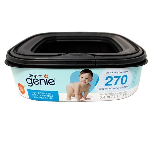 Diaper Genie Square Refill, can Hold up to 270 Newborn-Sized Diapers, Max Odor Lock, Unscented