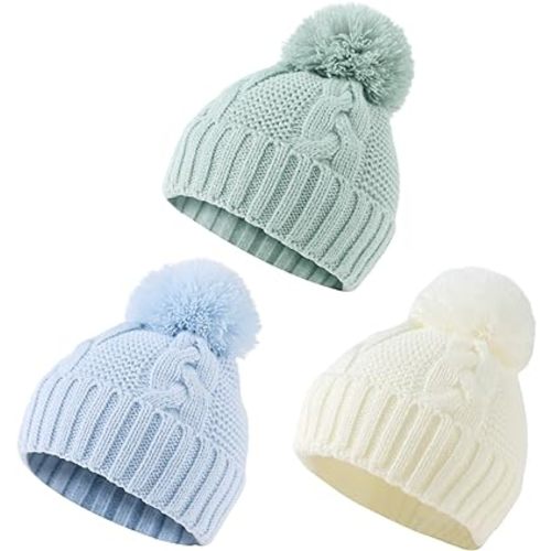 JANGANNSA Winter Knit Baby Hat Twist Warm Beanie for Boys Girls Infant Toddler Baby Beanie with Pompom
