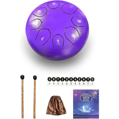 Steel Tongue Drum, 6 Inches 8 Notes Tongue Drum, B Major Rain Drum for Outside, Meditation & Yoga, Percussion Music Gift for All Ages