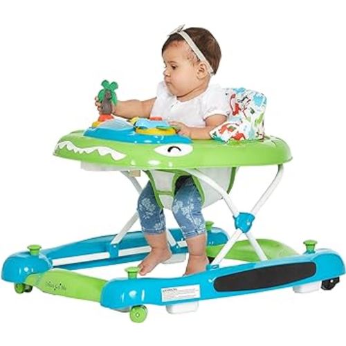 Dream On Me Baby Steps Baby Walker in Blue and Green, Adjustable Three Position Height Setting, Removable Tray, Easy to Fold and Store Baby Walker