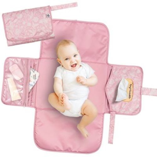 Tiny Twinkle Portable/Foldable Waterproof Diaper Changing Pad with Smart Wipes Pocket (Toile)