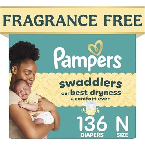 Pampers Swaddlers Diapers, Size 0 (up to 10 lbs), 136 Count, Absorbent, Keeps Baby Dry and Comfortable, Skin Safe Disposable Baby Diaper