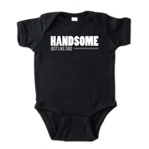 The Juniper Shop Handsome Just Like Dad Baby Short Sleeve Bodysuit - NB - Black