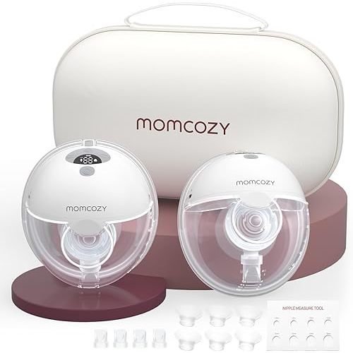 Momcozy Breast Pump Hands Free M5, Wearable Breast Pump of Baby Mouth Double-Sealed Flange with 3 Modes & 9 Levels, Electric Breast Pump Portable - 24mm, 2 Pack Quill Gray