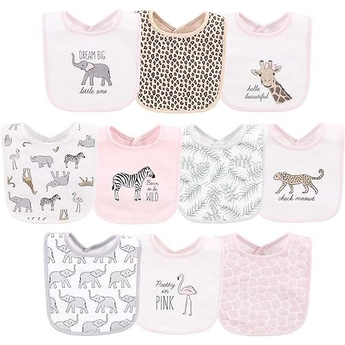 Hudson Baby Unisex Baby Cotton Bibs, Modern Pink Safari, One Size