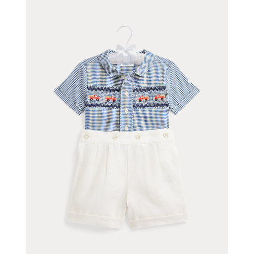 Gingham Cotton Shirt & Linen Short Set
