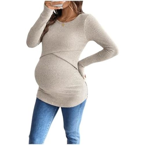 MakeMeChic Women's Maternity Shirts Nursing Top Fall Maternity Clothes