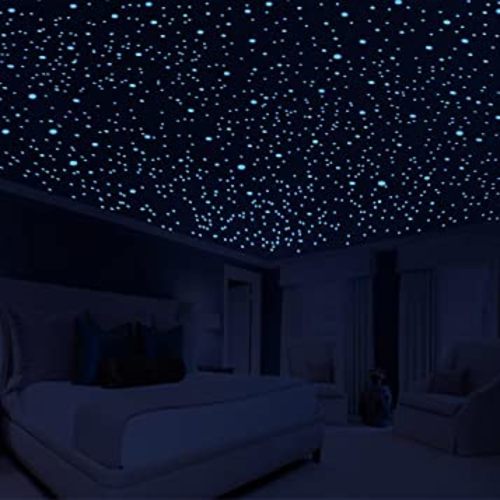 808 PCS Glow in The Dark Stars for Ceiling, Glowing Wall Decals Decor Stickers,(404 Pcs Green and 404 Sky Blue) 3D Adhesive Dots Decor Starry Sky Decor for Kids Bedroom or Birthday Gift