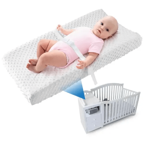 LOONAH Compact Small Changing Pad with Cover - 27" X 16" Contoured Baby Diaper Changing Pad for Combo Crib with Changing Table-Waterproof & Hypoallergenic, Safety Strap with Quick-Release Buckle-Grey