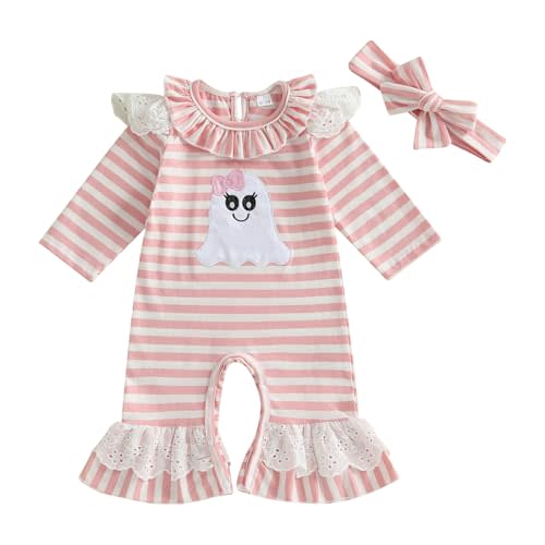SAYOO Newborn Baby Girl Halloween Outfit Cotton Pumpkin Face Thankful Turkey Jumpsuit Romper Tiered Ruffle Flare Overalls