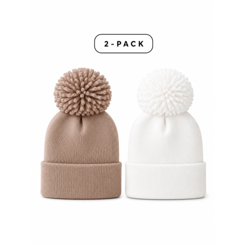 2-Pack Baby's First Hat®, Tan/Warm White Pom – SpearmintLOVE
