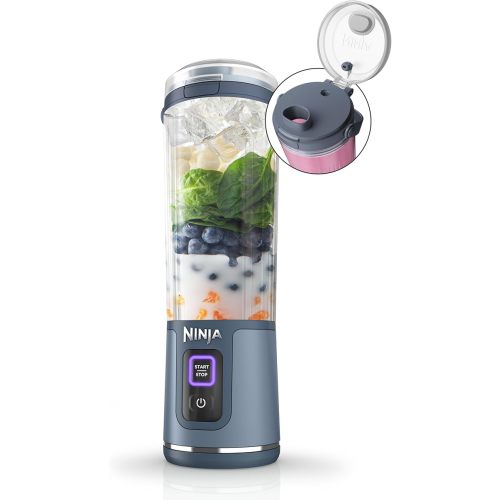 Ninja BC151NV Blast Portable Blender, Cordless, 18oz. Vessel, Personal Blender-for Shakes & Smoothies, BPA Free, Leakproof-Lid & Sip Spout, USB-C Rechargeable, Dishwasher Safe Parts, Denim Blue