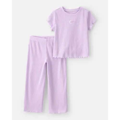 Toddler Girl Moon Rib Loose Fit 2-Piece Pajama Set - Purple | Carter's