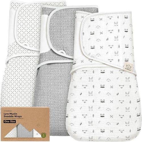 KeaBabies Muslin Baby Swaddles for Newborns – 3-Pack,100% Organic Cotton Swaddles Sleep Sack 0-3 Months, Infant, Baby Girls, Boys, Soft Breathable Summer Swaddler, Easy Quiet Closure (Soft White, OS)