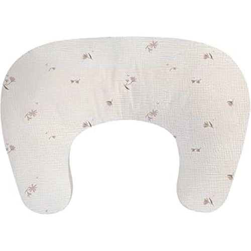 Little Grape Land Muslin Nursing Pillow, Soft 100% Cotton Breastfeeding Pillow with Breathable Cotton Removable Cover, Fog Flower Breast Feeding Pillows for Babies 0-12 Months with Protective Zipper