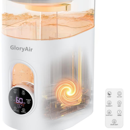 Humidifiers for Bedroom Large Room Home - GloryAir 6L Quiet Top Fill Cool & Warm Mist Humidifier with Smart Humidity Control, Remote Control, 7-Color Light, Humidistat, Oil Diffuser for Plants & Baby